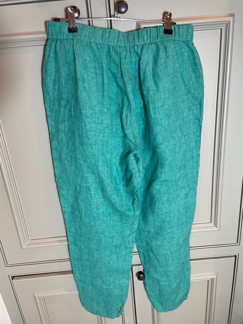 Eileen Fisher Teal Ankle-Length Linen Pants with Elastic Waist Straight Leg - Picture 3 of 3